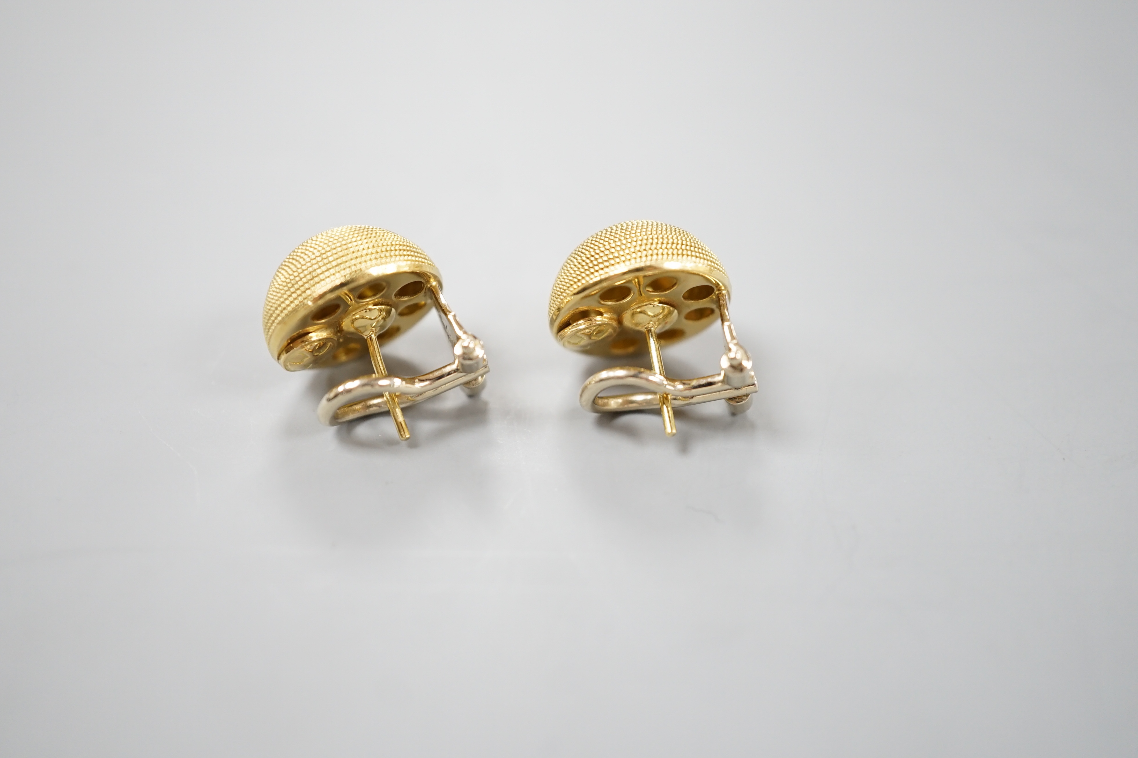 A pair of modern Italian 18ct 'spun' gold domed earrings, 14mm, 10.4 grams.